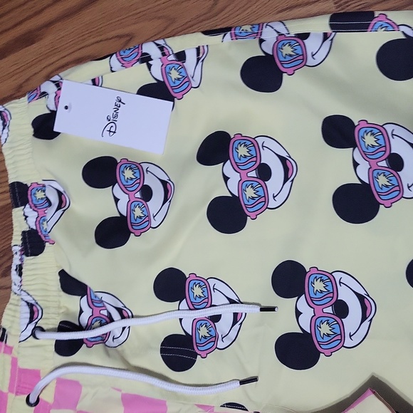 Mens XXL Disney Mickey Mouse Neff swim shorts NWT Pastels yellow Pink retro look - Picture 2 of 6